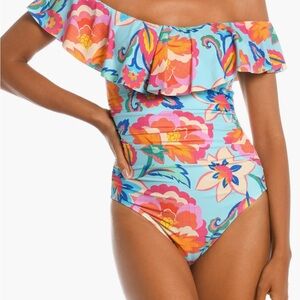 La Blanca Breezy Ruffle Off the Shoulder One-Piece Swimsuit
